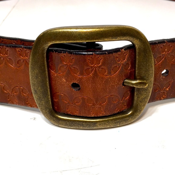 FOSSIL leather laser cut studded belt S warm brown - Picture 3 of 14